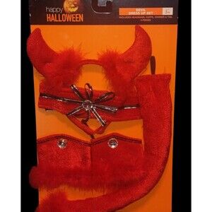 Halloween Red Devil Dress Up Set 5pc Headband cuffs choker tail girls age 3+